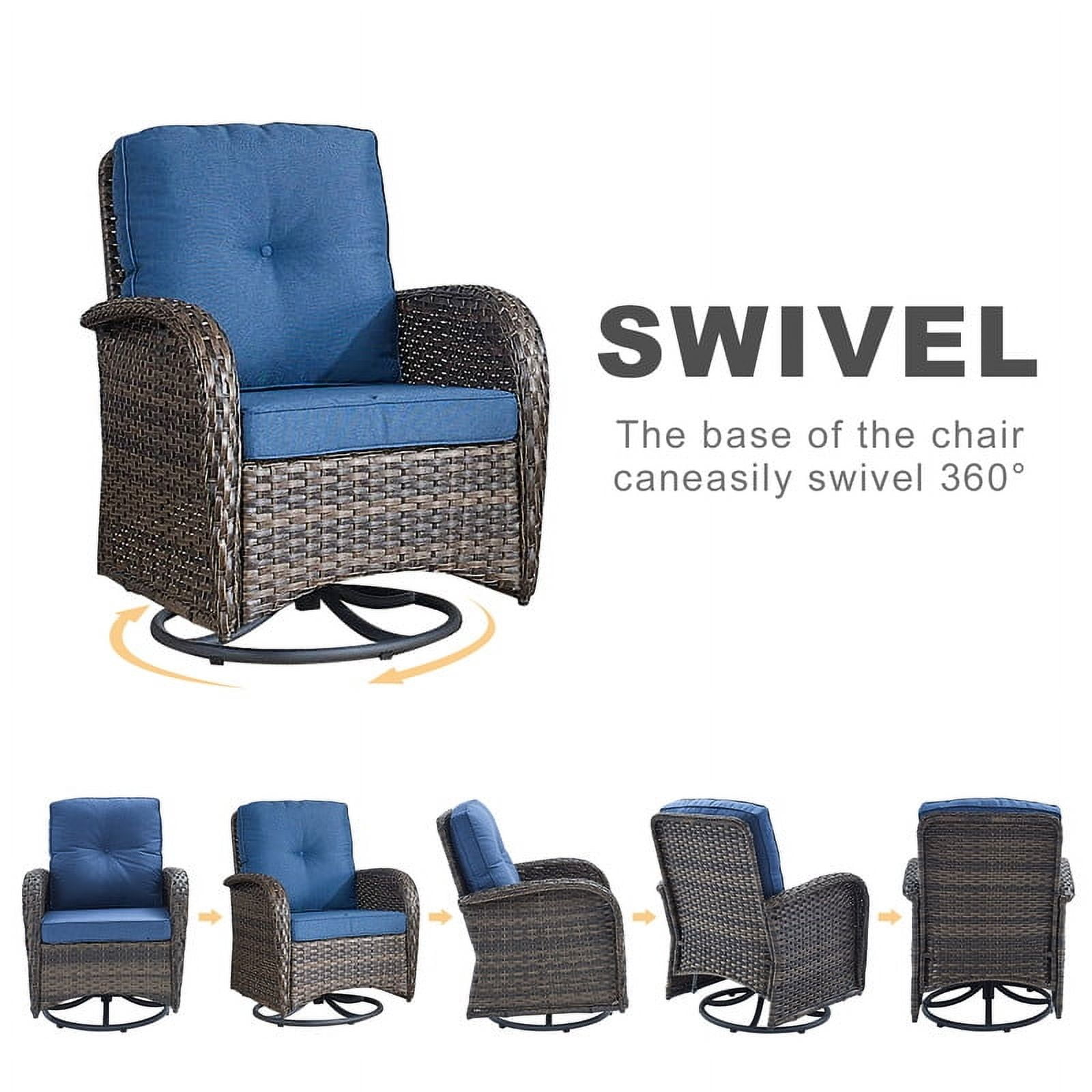 PARKWELL 8-Piece Outdoor Sectional Furniture Set,Patio Wicker L Shaped Couch High Back Conversation Set with Coffee Table Swivel Glider for Garden Yard,Brown Wicker Navy Cushion