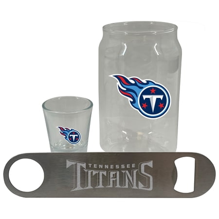 The Memory Company Tennessee Titans Three-Pack Beer Glass 2oz. Shot Glass & Bottle Opener Set