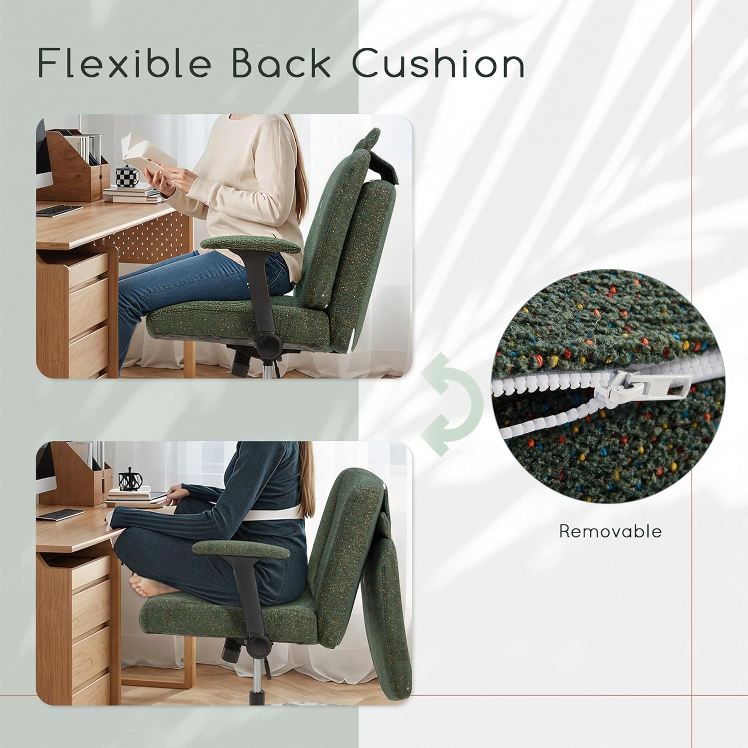 Vicluke Criss Cross Chair with Wheels, Oversized Office Chair Featuring Extra-Wide Seat & Adjustable Backrest for Home Office, Cute & Comfortable Chair for Dressing, Gaming, Reading(Green)