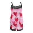thumbnail image 5 of Women's Valentine's Pajamas Heart Print Lace Camisole Sleeveless Shorts Casual Pajama Sets,Valentine's Day Gift for Her, 5 of 6