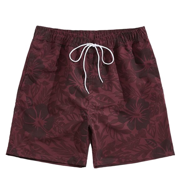 YAYUBA Mens Swim Trunks 7 Inch, Men's Fashion Loose Fit Printed Swim Trunks with for Beach Holiday and Summer Casual Wear, Wine, S