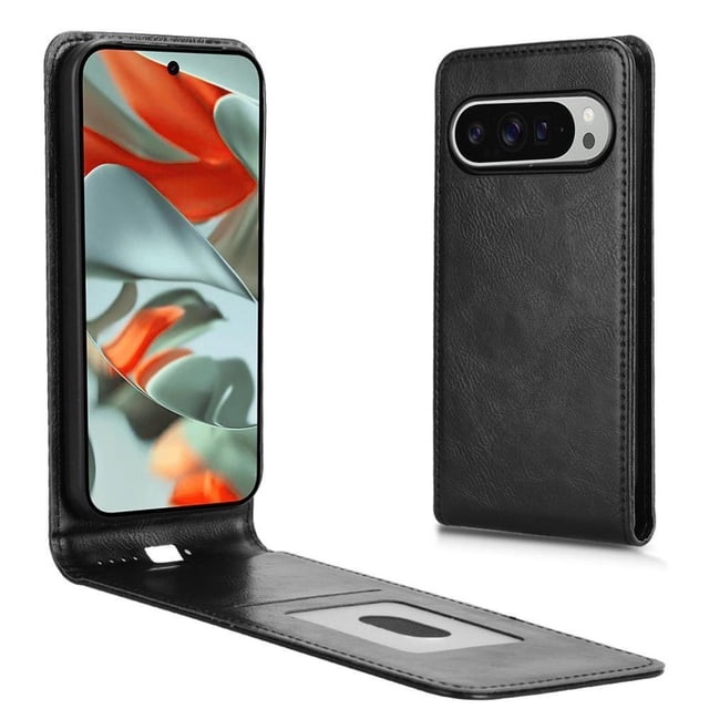 Folio Phone Case for Google Pixel 9 Magnetic Kickstand Cover with Camera Protection Black