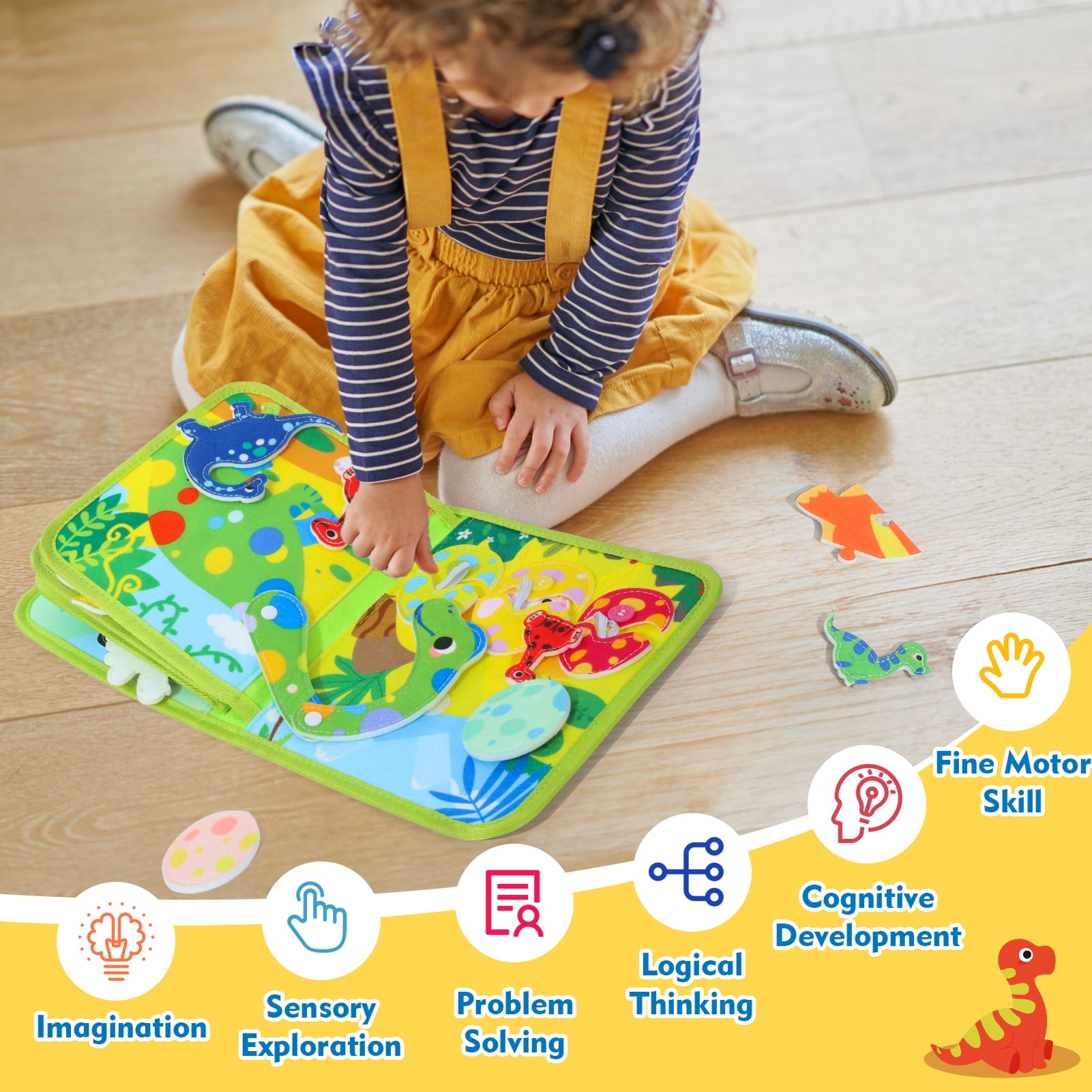 Wdmiya 20 in 1 Busy Book for 1 2 3 year old, Montessori Preschool Busy Book Toy Busy Board for Toddlers, Baby Sensory Book Learning Activities Toys Girls Boys Birthday Gifts, Dinosaur