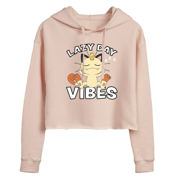 Pokémon - Lazy Day Vibes Meowth - Juniors Cropped Pullover Hoodie