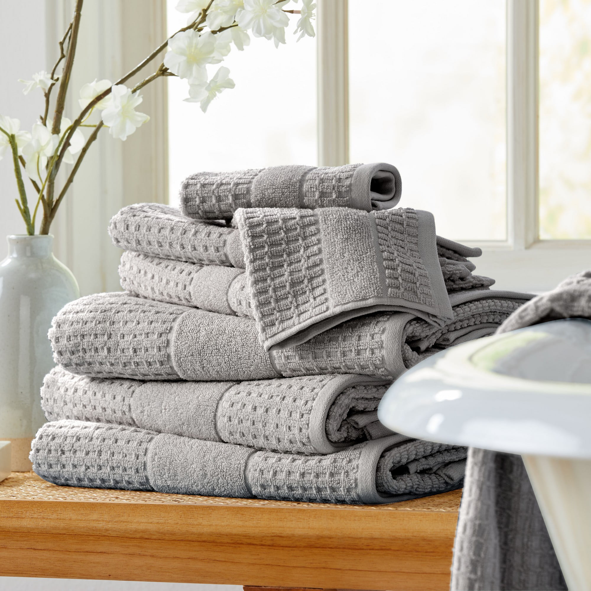 Woolrich Marle 100% Cotton Dobby Yarn Dyed Luxurious Bath Towel Set - Grey,  1 unit - Food 4 Less