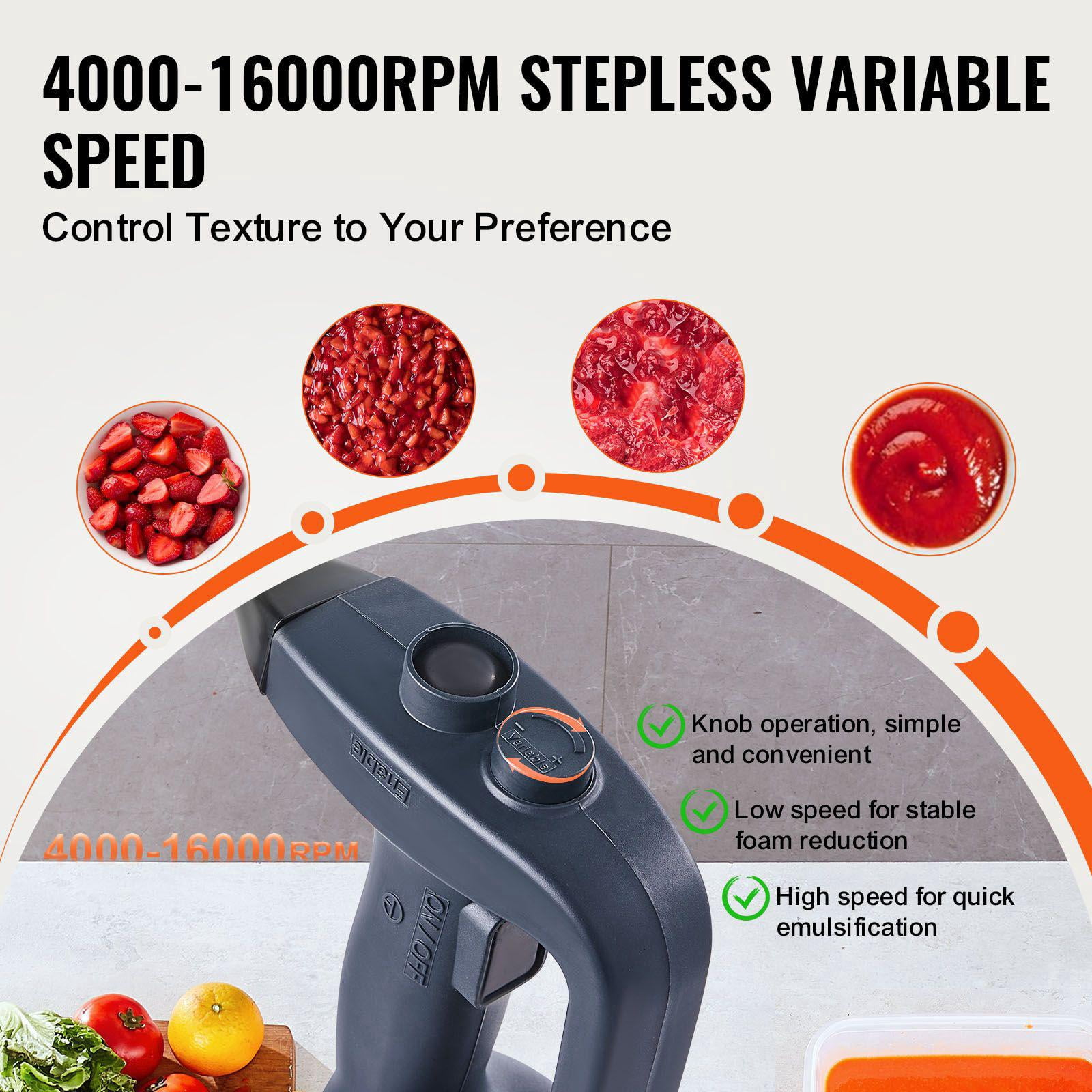 350W High Power Commercial Handheld Blender 16 Inch Variable Speed Stainless Steel Blades Portable Multifunctional for Soups Sauces Mashed Potatoes Cream