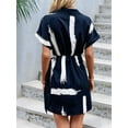 thumbnail image 5 of Womens Summer Dresses 2025 Causal Short Sleeve V Neck Tie Front Mini Short Dress Navy Blue S, 5 of 8