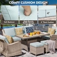 thumbnail image 5 of MEISSALIVVE 7 Pieces Patio Furniture Set with Swivel Chairs, Wicker Patio Conversation Set, Outdoor Patio Set with 2 Swivel Rocking Chair & Sofa, 2 Ottomans and Dining Table (Blue), 5 of 9