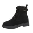 thumbnail image 1 of Zapatos Botines mujer Botas planas con punta sólida zapatos informales de encaje botines cortos de invierno sin cordones botas redondas para mujer botas térmicas de felpa para mujer (Black 7.5), 1 of 6