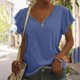thumbnail image 2 of Camiseta casual para mujer Color sólido Volantes Manga corta Cuello en V Suéter Blusa Tops Fridja  ghk7229, 2 of 8