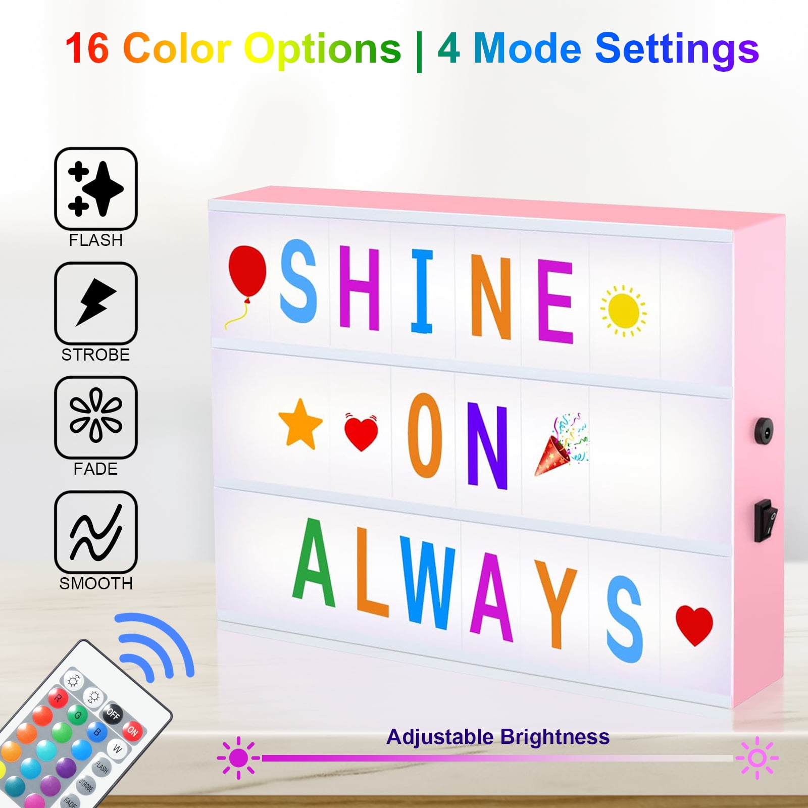 AGCAN Pink Cinema Light Box with Letters, RGB Marquee Color Changing Led Light Box Sign with 192 Black & Color Letters Emojis, Led Sign Letters Board Gifts for Women Birthdays Christmas Decor