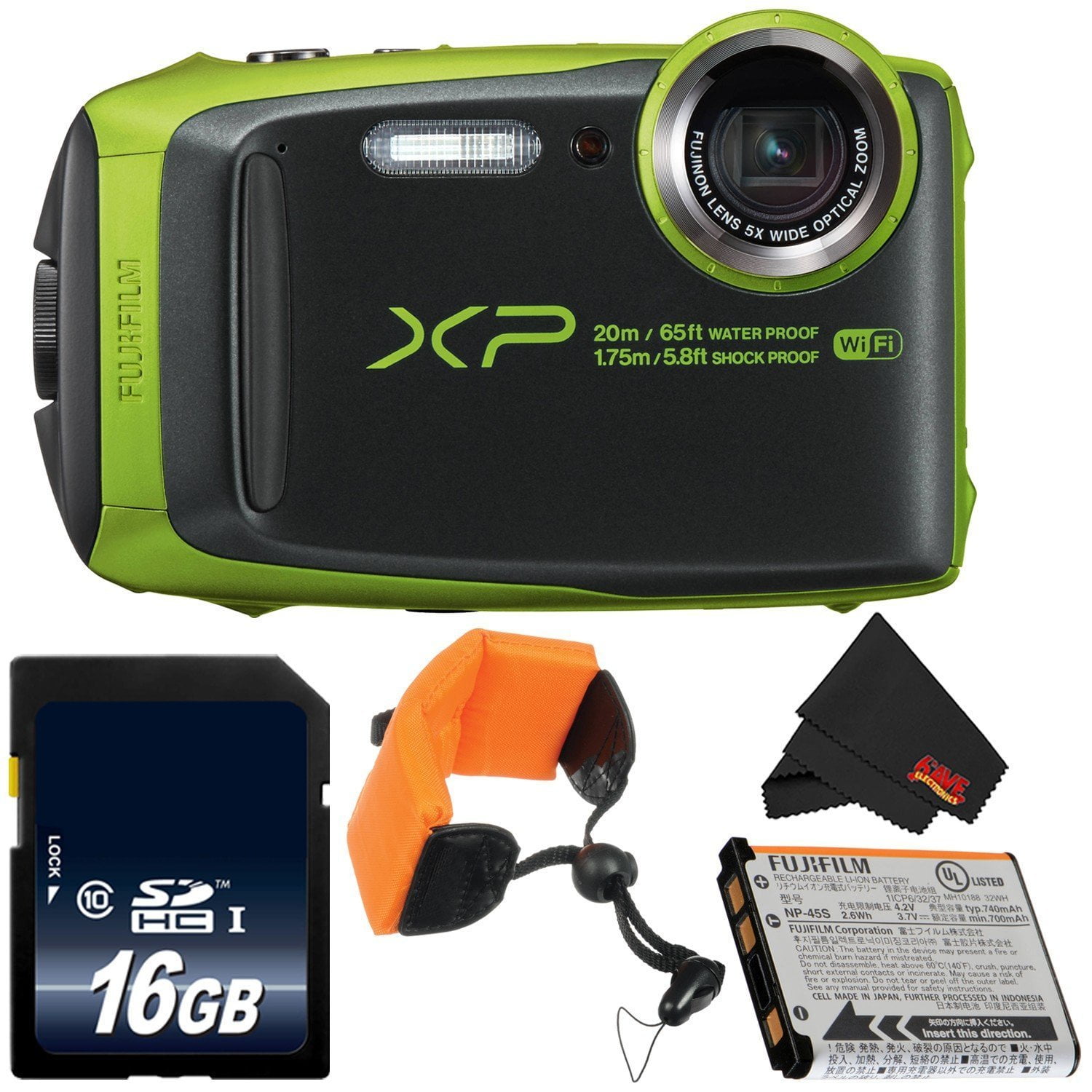 Fujifilm FinePix XP120 Digital Camera (Lime) 600019756 + 16GB SDHC