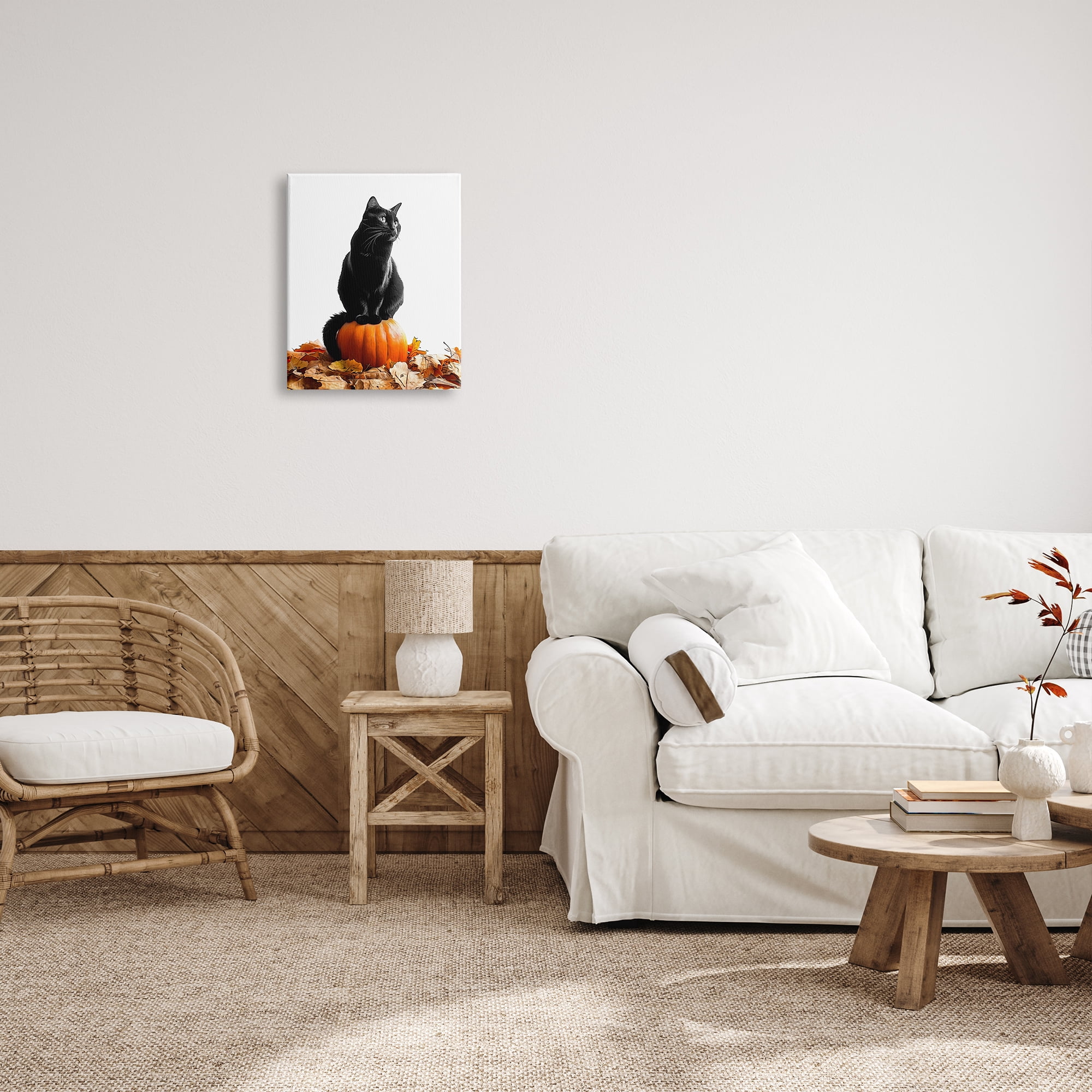 Stupell Industries Black Cat & Pumpkin Holiday Painting Gallery Wrapped Canvas Art Print Wall Art, 16 x 20