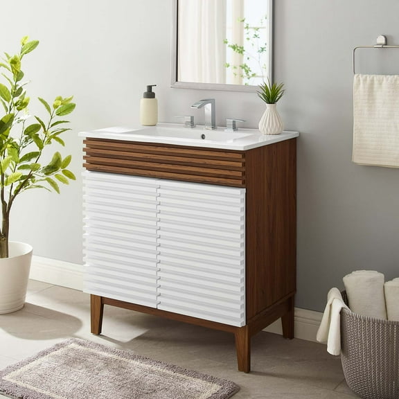 Modway Render 30" Bathroom Vanity Cabinet in White Walnut White