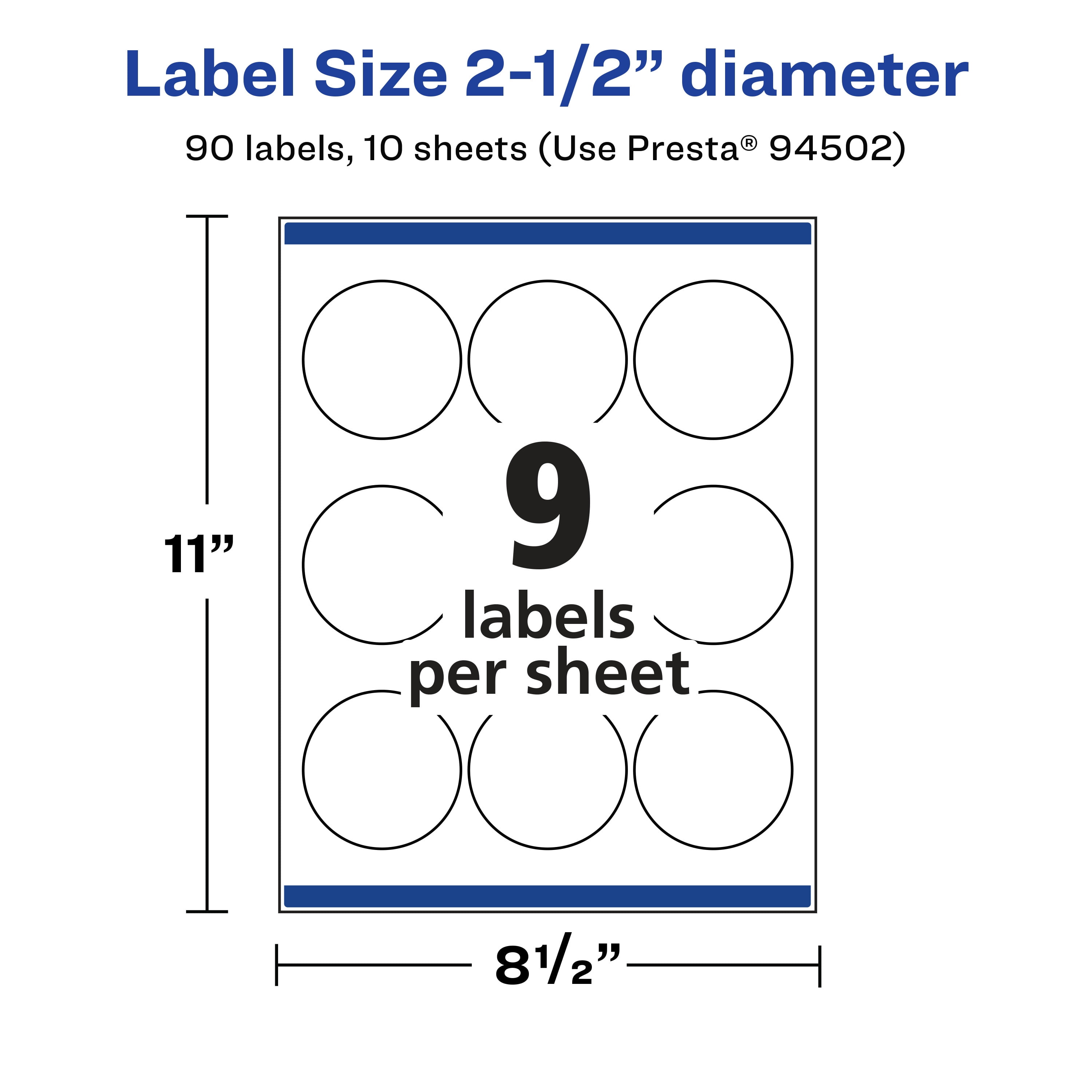 Avery Matte Clear Round Labels, 2-1/2" Diameter, 90 Total