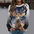 Women's Sweaters Hoodies Fashion Deer Print Round Neck Long Sleeved