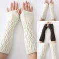 thumbnail image 5 of Dyfzdhu Winter Casual Hemp Flowers Fingerless Fashion Knitted Long Gloves Brown, 5 of 5