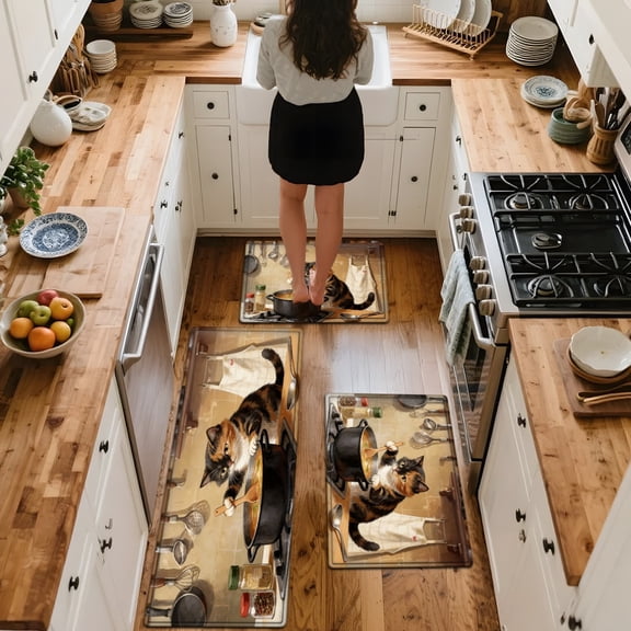 1/2/3pcs Kitchen Cat Pot Flannel Soft Kitchen Rugs Non Slip Washable, Throw Rug, Non-Skid Runner Rug, Floor Mat, Doormat, Living Room Laundry Bathroom Water-Absorbing Mat Set, Area Rug, Decor
