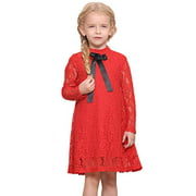 SPEINY Girls' Christmas Dresses Red Vintage Long Sleeve A-line Clothing 7-8 Years