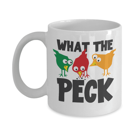What The Peck Funny Birdwatching Pun With Cute Graphic Birds Coffee & Tea Mug, Supplies, Unique Birthday & Christmas Giftables For Ornithologist, Bird Lover, Birders & Birdwatchers (11oz)