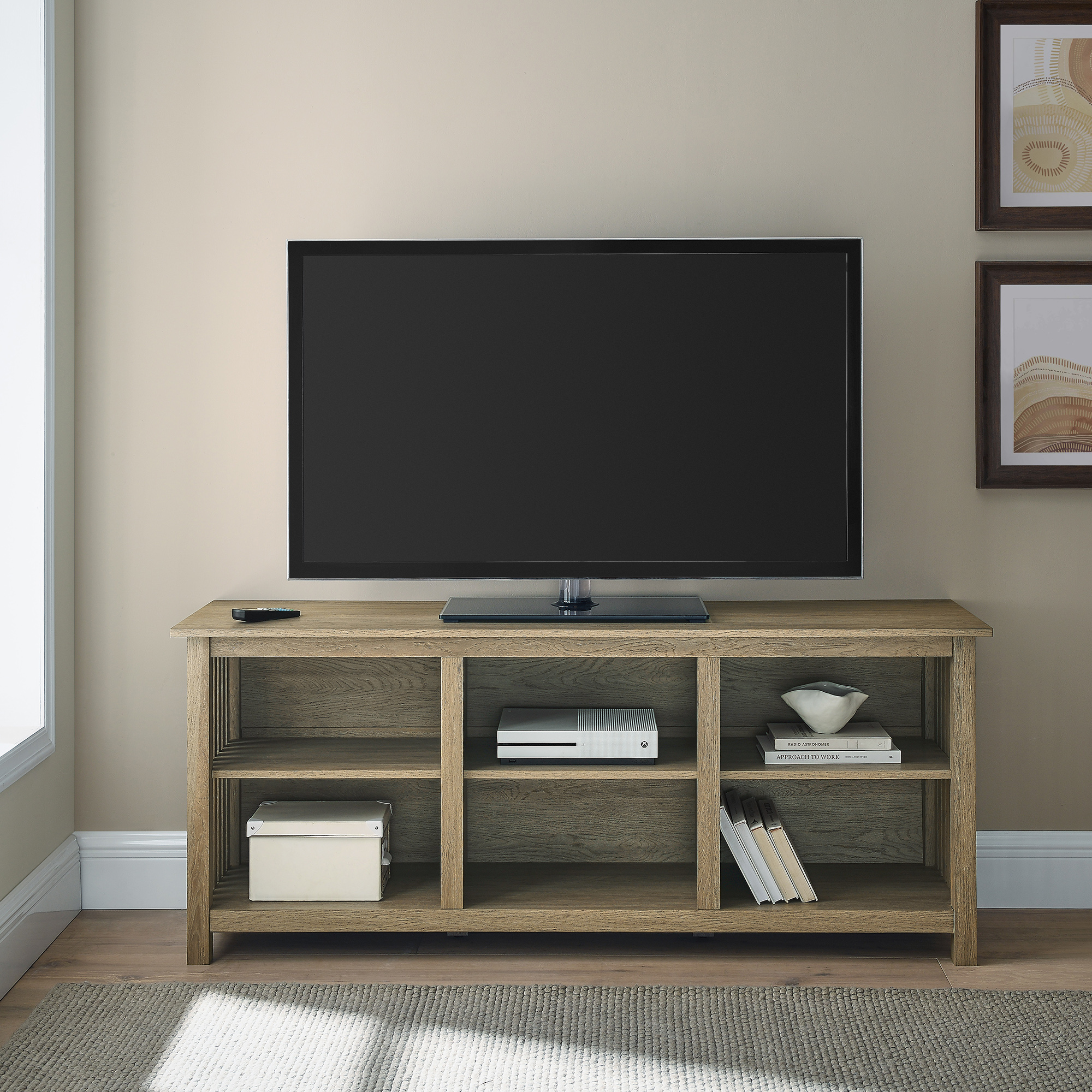 Walker Edison Mission Slatted Side TV Stand for TVs up to 65”, Driftwood