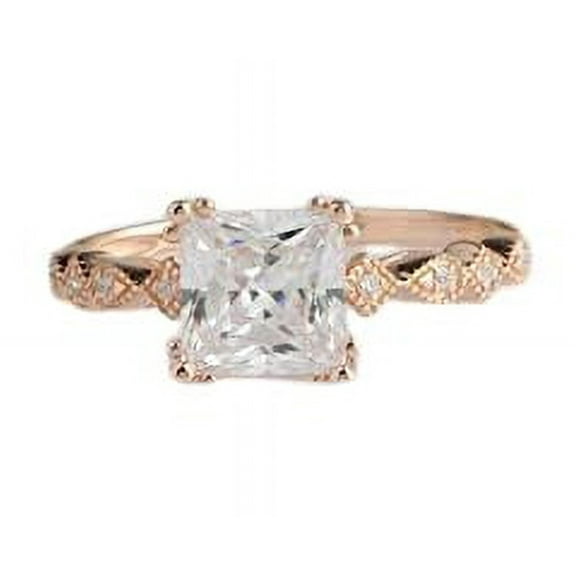 HeartsAndYou 2ct Princess Cut Moissanite Milgrain Accent Solitaire Ring Women 18k Rose Gold over Silver