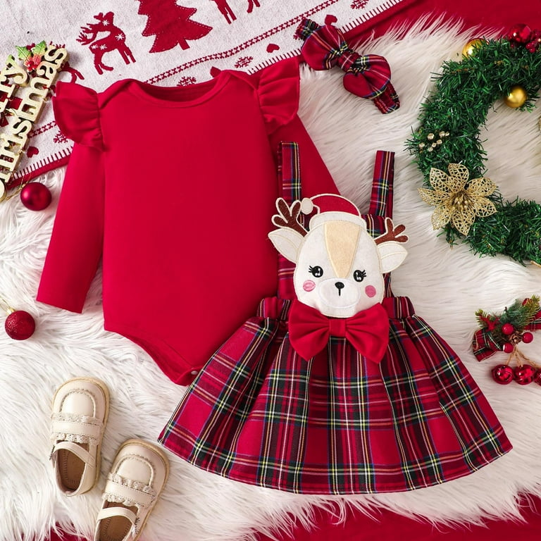 Christmas Outfit Baby Girl Plaid Christmas Dress Newborn Baby Girl