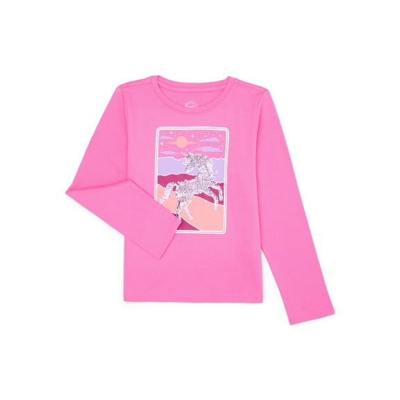 Wonder Nation Girls Long Sleeve Embellished T-Shirt, Sizes 4-18 & Plus