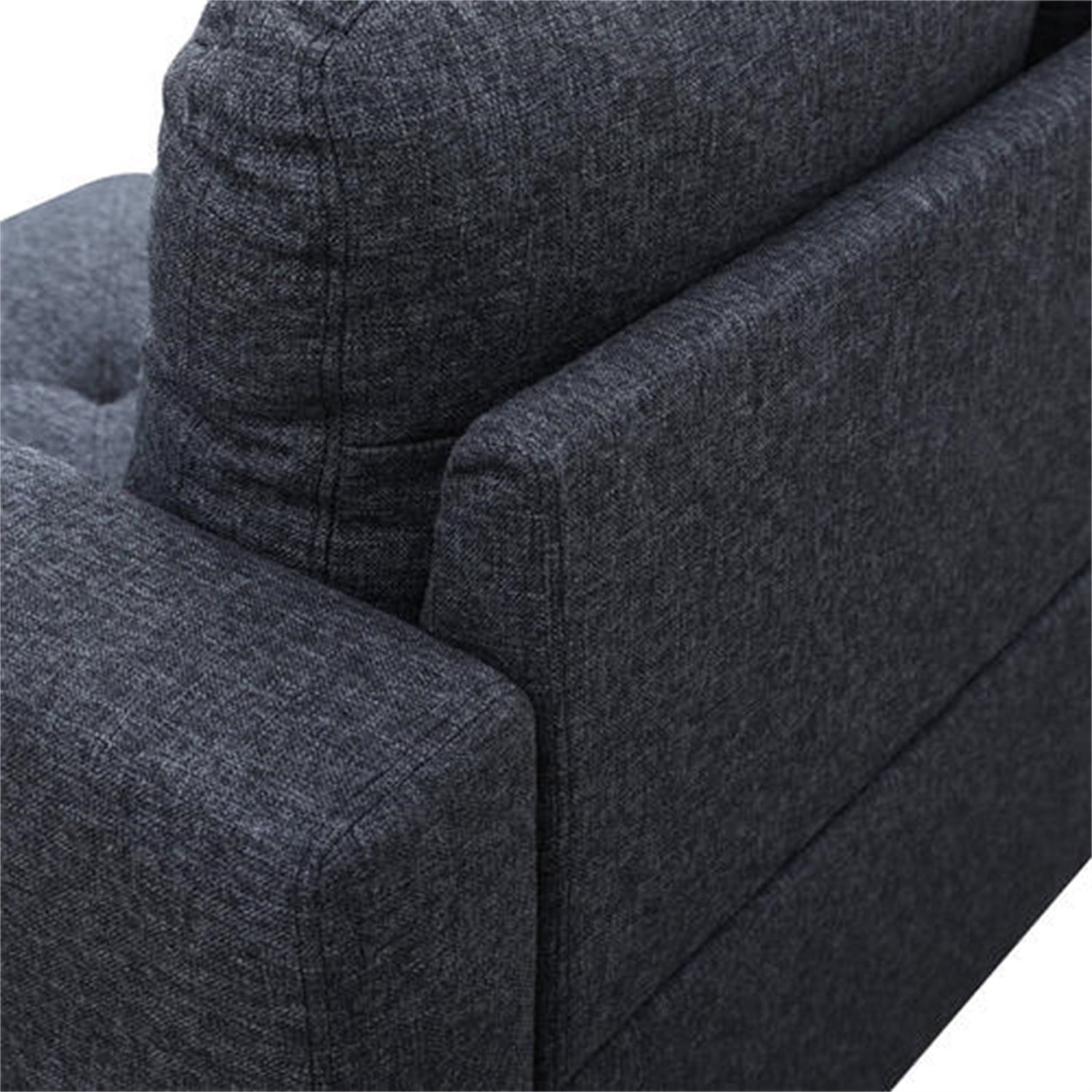 Hommoo Flannel 4-Seat L-Shape Sectional Couch Sofa, Living Room Furniture Sets, Black Grey(No Ottoman)