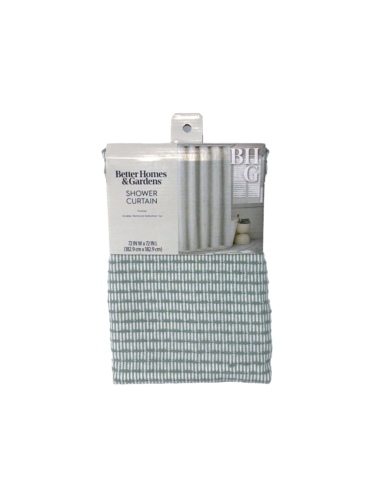 Better Homes & Gardens Green/White Pinstripe Fabric Shower Curtain, 72" x 72"