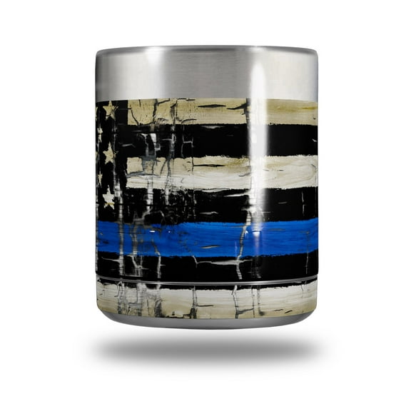 Skin Decal Wrap for Yeti Rambler Lowball - Painted Faded Cracked Blue Line Stripe USA American Flag by WraptorSkinz
