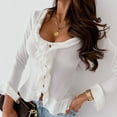 thumbnail image 4 of Moda Mujer Botones Sólido Manga Larga Transpirable O-Cuello Camisa Blusa Tops Fridja  fhghd1230, 4 of 9