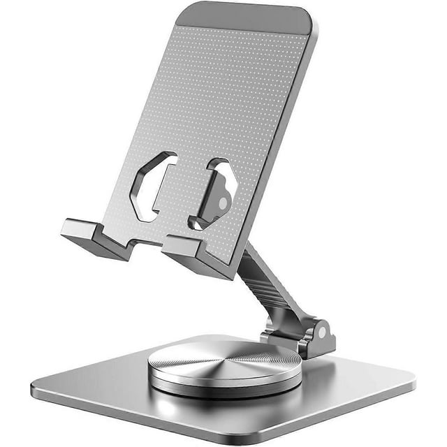 360 Rotatable Cell Phone Stand for Desk, Foldable and Adjustable, Compatible with iPhone 14/14 Plus/14 Pro/14 and Other Mobile Phones (Grey)