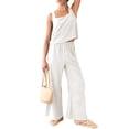 thumbnail image 3 of Arvbitana Women's 2Pcs Summer Outfits Sleeveless Solid Color Cami Tops and Elastic Band Wide Leg Pants Sets Casual Loungwear S M L XL 2XL, 3 of 9