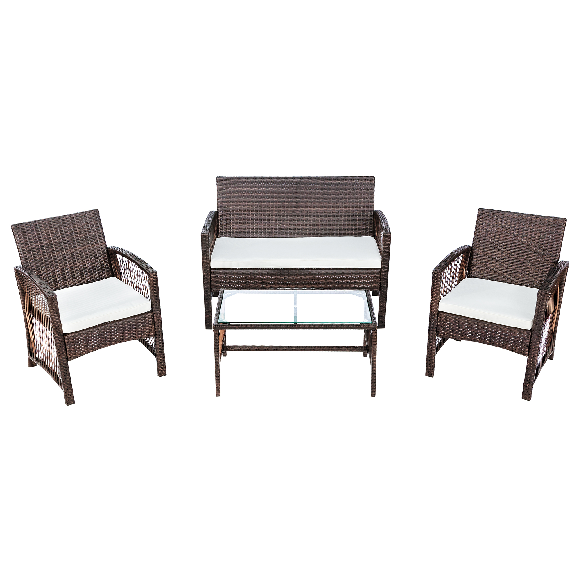 4 Pieces Rattan Chair Wicker Set, Outdoor Patio Furniture Sets Clearance with Two Single Sofa, One Loveseat, Tempered Glass Table, Backyard Porch Garden Poolside Balcony Furniture Sets, Q8553 - image 4 of 12