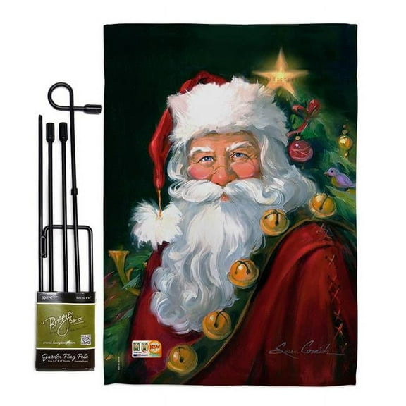 Breeze Decor BD-XM-GS-114095-IP-BO-D-US12-SB 13 x 18.5 in. Santa Portrait Winter Christmas Impressions Decorative Vertical Double Sided Garden Flag Set with Banner Pole