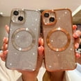 thumbnail image 6 of Compatible with iPhone 14 Magnetic Glitter Case, Luxury Plating Cute Bling Clear Phone Case, Compatible with MagSafe for Women Girls with Camera Protector Back Cover - Silver, 6 of 10