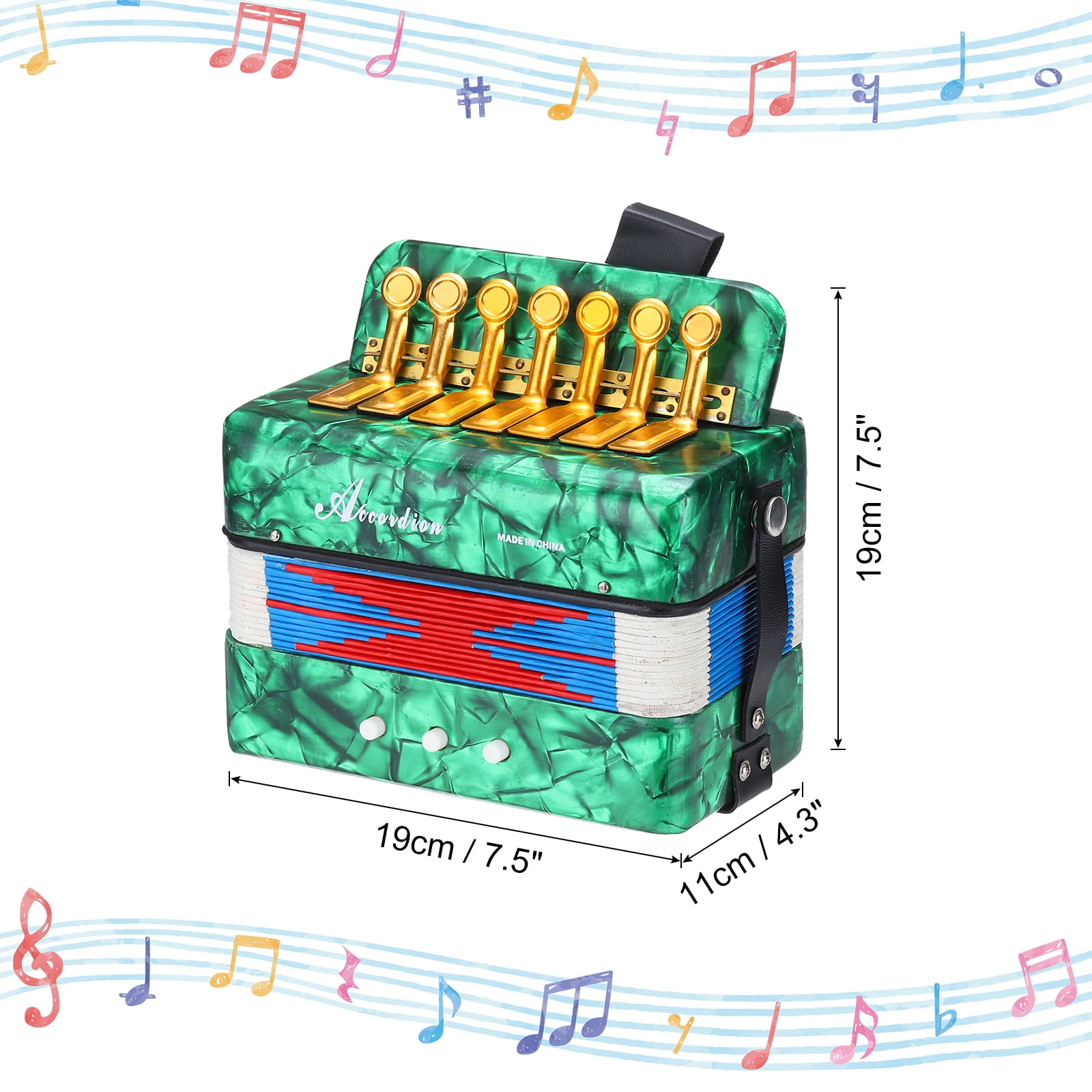 Uxcell Accordion, 10 Keys Bass Button Accordion Mini Musical Instrument Lightweight for Children Beginners Educational, Green