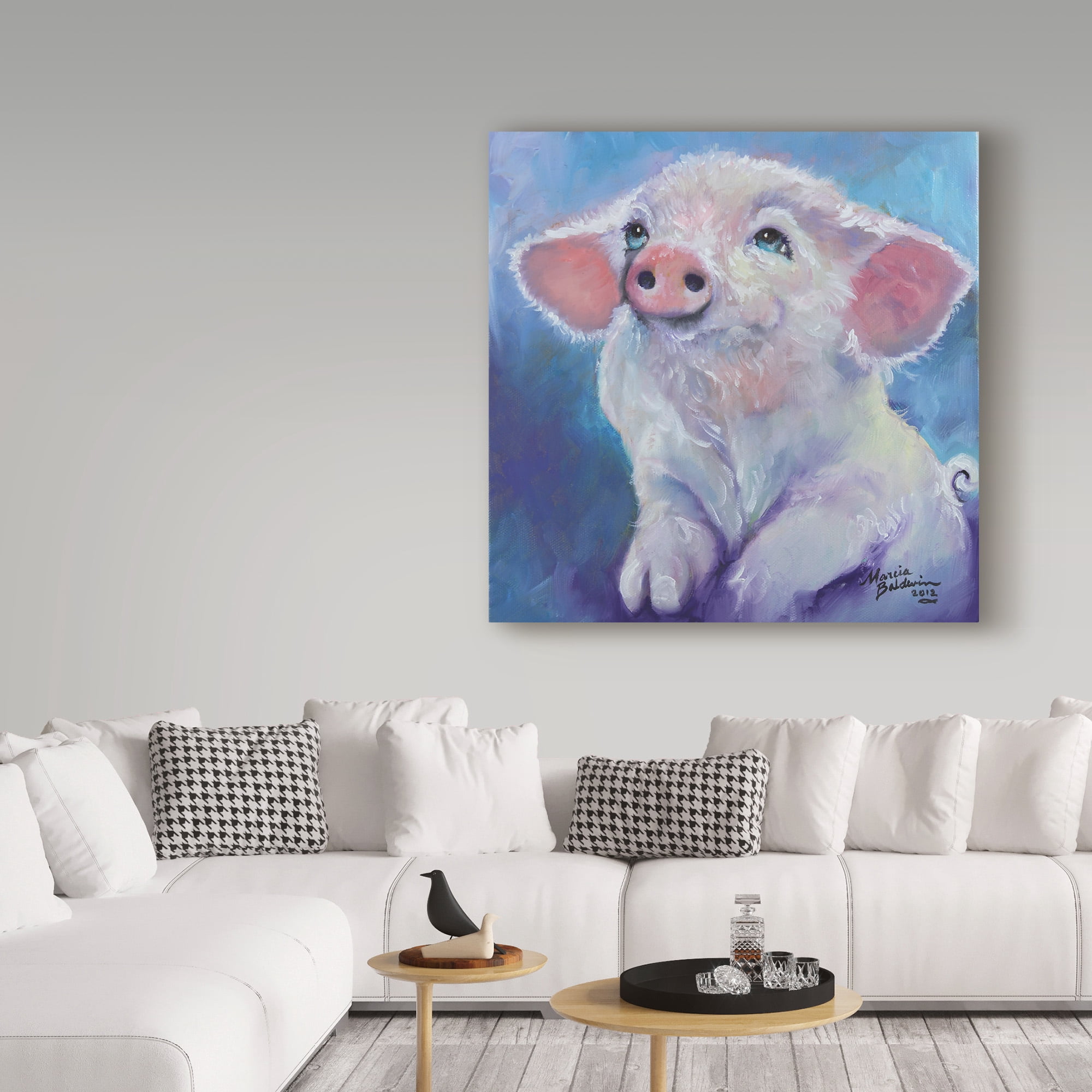 Trademark Fine Art 'Feed Me Little Pink Piglet' Canvas Art by Marcia Baldwin