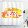 thumbnail image 1 of Hello Summer Shower Curtain, Wording with Sun Pattern on Paintbrush Strokes, Fabric Bathroom Set with Hooks, 69W X 84L Inches Extra Long, Pale Orange Yellow Coral and Dark Coral, by Ambesonne, 1 of 3