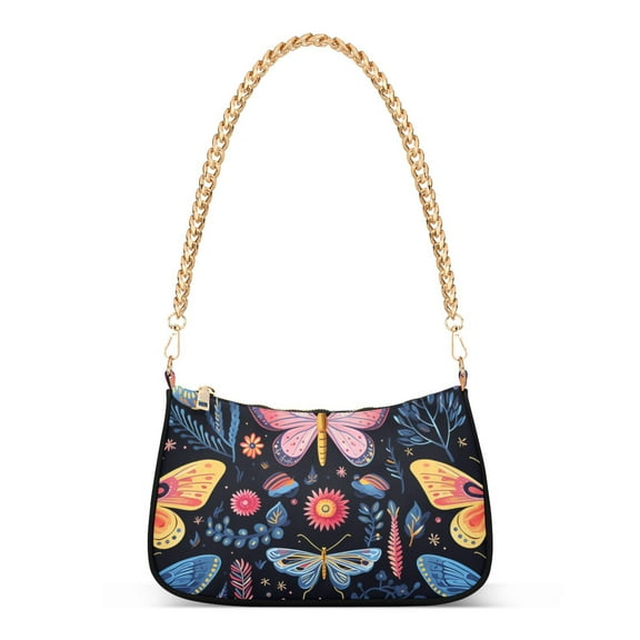 Dragonflies Butterflies LeavesWomen Small Shoulder Bag Crossbody Tote Hobo Bags Purse Clutch Handbags with Chain Strap for Women