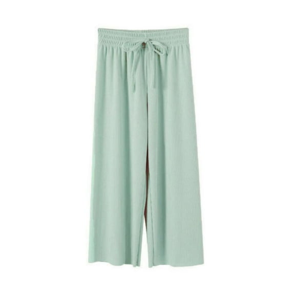 GYRATEDREAM Girls Wide Leg Pants High Elastic Smocked Waist Casual Flowy Cute Long Trousers Lightweight Kids Joggers for 7-8Y Green