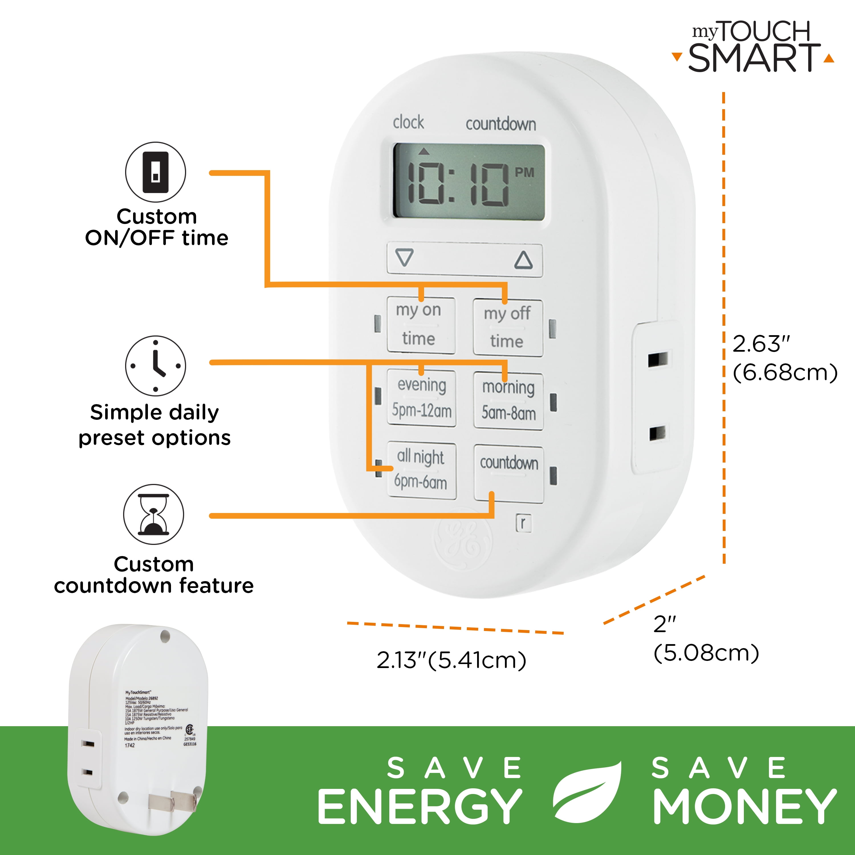 myTouchSmart Wireless Programmable Outdoor / Indoor Digital Timer with  Remote, Plug-in, 2 Outlets Grounded, 2 Custom On/Off Times,24 Hour  Countdown,3