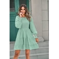thumbnail image 2 of Women's 2023 Casual Long Sleeve Smocked Crew Neck Elastic Waist Flowy Tiered Mini Dress, 2 of 9