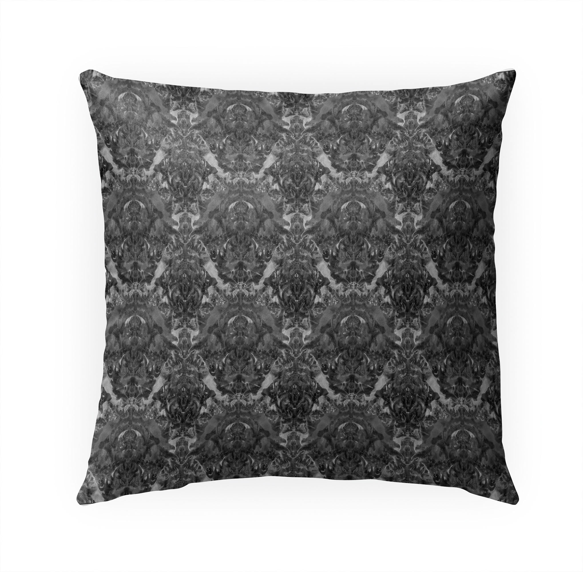 Inkblot Watercolor Damask Black and White Outdoor Pillow by Kavka