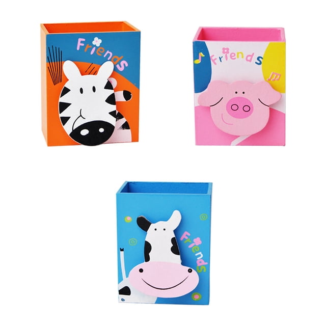 Miangastore 3Pcs Cartoon Pen Holders Pen Organizer Animal Pattern Pen Holders Desktop Adorns