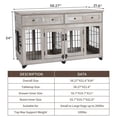 thumbnail image 4 of Large Double Dog Crate Furniture with Openable Partition & 2 Drawers, 58" Wooden Dog Crate Table TV Stand, Grey, 4 of 7