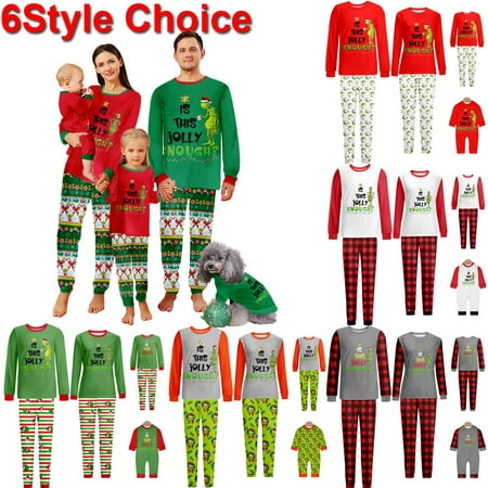 

Grinch Matching Family Pajamas Sets Christmas PJ s with Is This Jolly Enough Printed Long Sleeve Tee and Bottom Loungewear