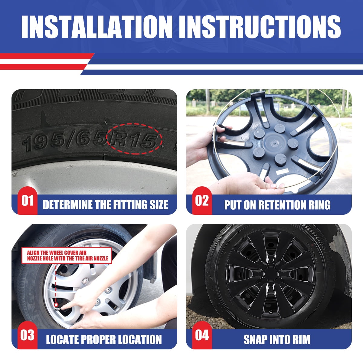 15" Set Of 4 Hubcaps Wheel Rims Cover for 2009-2019 TOYOTA COROLLA Compatible With Steel Wheels Snap On Installation(15-Inch,BLACK LACQUER)