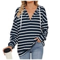 thumbnail image 1 of HNMKIU Brown Hoodie And Winter Drawstring Hooded Striped Long Sleeved Sweatshirt Top, 1 of 4